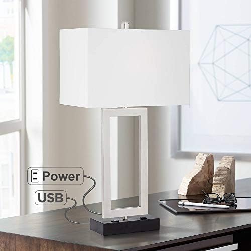Todd Trendy Desk Lamp with Resort Type USB and AC Energy Outlet in Base Metal Open Rectangle White Shade for Bed room Workplace – 360 Lighting