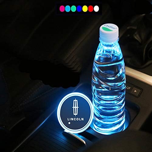 Lntly LED Car Logo Cup Holder Pad Waterproof Bottle Drinks Coaster Built-in Light 7 Colors Changing USB Charging Mat LED Cup Mat Car Atmosphere Lamp 2PCS for AMG Accessories (fit L-incoln)