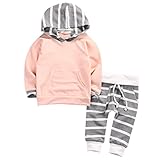 Newborn Baby Boy Girl Warm Hoodie T-shirt Top + Pants Outfits Set Kids Clothes (3-4 Years, Pink Top+Gray Stripe Pants)