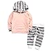 Newborn Baby Boy Girl Warm Hoodie T-Shirt Top + Pants Outfits Set Kids Clothes (6-12M, Pink Top+Gray Stripe Pants)