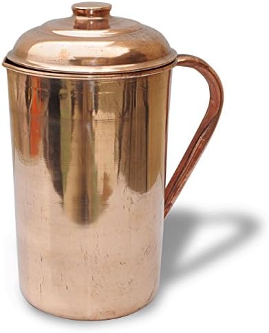 Biz2Frnds Pure Copper Serving Pitcher with Lid Cover/Jug (in/out) for Ayurveda Yoga Health Benefits (62 oz)