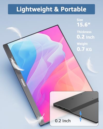 Yodoit Portable Monitor 15.6", FHD 1080P Screen IPS 1920×1080 100% SRGB Display with Type C USB Port and Speakers with Smart Cover, Compatible with PC, Laptop, MacBook, Xbox