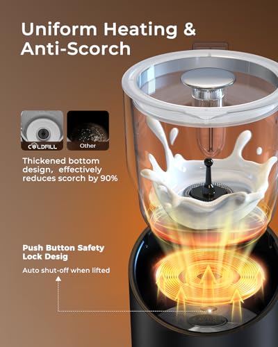Milk Frother Electric - 8 in 1 Milk Steamer, 400 ml Automatic Hot and Cold Foam Maker for Lattes, Cappuccinos, Hot Chocolates and Oat Milk/Almond Milk, Auto Shut Off, Dishwasher Safe, Black