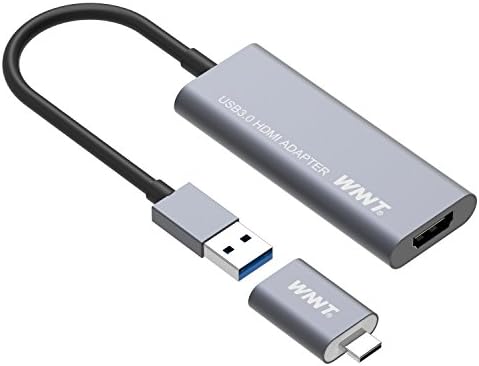WNNT USB3.0 2560X1440@60Hz HDMI adapter for standard USB A notebook/macbook/desktop PC, fully in Aluminum housing, GREY, ultra-slim and mini, with USB3.1A/USB3.0A to TYPE C adapter for new Macbook,
