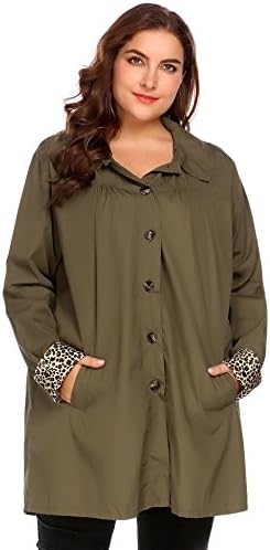 GBoon Teen Girl Plus Size Long Coat Loose Short Hoodie Trail Running Jacket Waterproof Calf Length Army Green XXXXL 4X