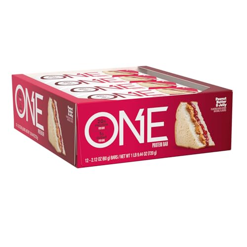 ONE PROTEIN BARS, PEANUT BUTTER & JELLY, GLUTEN FREE WITH 20G PROTEIN AND 1G SUGAR, PANTRY STAPLES, 2.12 OZ (12 COUNT)