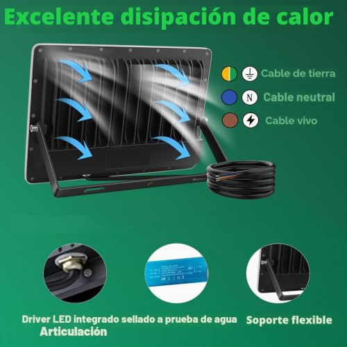 ANNIFUNLY Outdoor LED Spotlights 300W, IP67 Waterproof LED Spotlight, Cool White 6500K 30000 Lumen Floodlight for Ships, Sports Centers, Works, Court, Dock, Industrial Plant