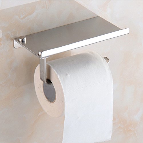 Toilet Paper Holder Rack Wall Mounted Bathroom Tissue Roll Stand Stainless Steel with Mobile Phone Holder Stand