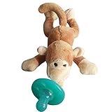 Toddler Infant Baby Pacifier Holder Teething Soother Clip Stuffed Animal Soft Plush Toy with Detachable Silicone Baby Dummy Binky Leash & Squeaky (Monkey)