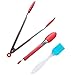 Premium 9½ and 12-Inch Stainless Steel Tongs Set With Silicone Handle & Ends + Bonus Silicone Brush - KitchenInstrument Brand