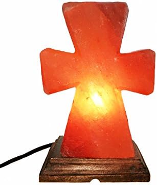 Homipooty Himalayan Hand Carved Natural Pink Crystal Cross Shaped Salt Rock Lamps, Wooden Base and Dimmer Switch, Air Purifier for Office Home Bedroom Babyroom,8-10lbs