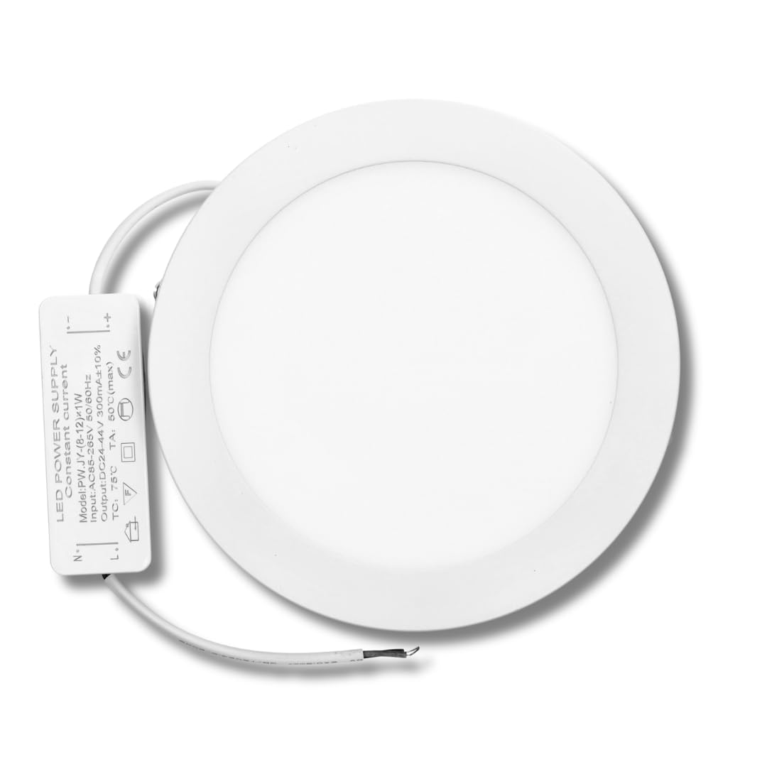 JANDEI - 12W LED Surface Downlight, Round, Warm White Light 3000K, Matte White Aluminum Ring. for Home, Office, Store, House. Energy Savings. [Energy Efficiency Class F]