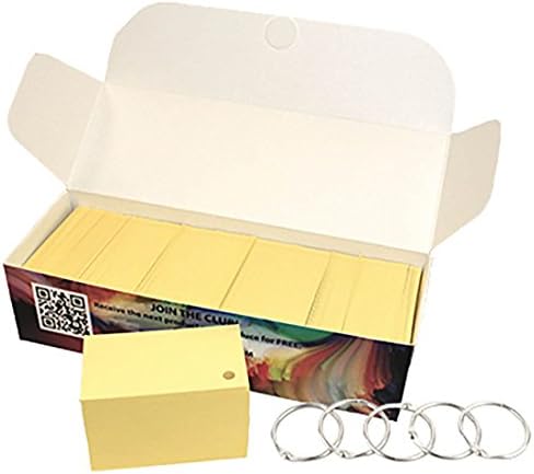 Debra Dale Designs Made Right in the USA 750 Premium 140# Yellow Smooth Finish Pocket-Size flashcards Single Hole Punched With Five (5) Rings Business Card Size (2" X 3-1/2") Storage Box With Lid