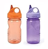 Nalgene Grip-N-Gulp Kids / Children's BPA Free Tritan 12oz Water Bottles - Orange and Purple Bundle Pack of Two Bottles. Each bottle is 7.5 Inches Tall by 3 Inches in Diameter (Orange and Purple)