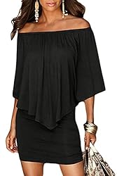 Sidefeel Womens Off Shoulder Ruffles Nigh Club