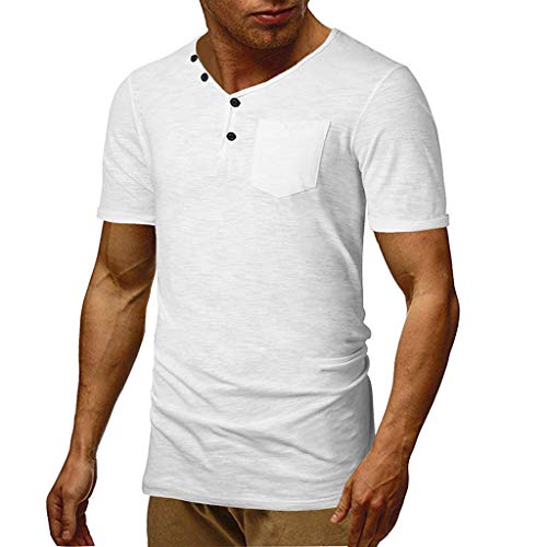 Allywit-Mens Long Sleeve Button T Shirt Tee Cotton V Neck Henley Shirts Undershirt Slim Fit Tops White - Thumbnail 5