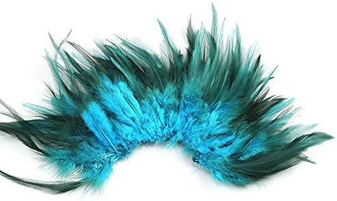 DDOQ 100PCS Saddle Hackle Rooster Feathers Colorful Pheasant Neck feathers 6-8inch,Lake blue