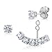 Sterling Silver 925 Front Back 2 in 1 Cubic Zirconia AAA Quality Stud and Ear Jacket Cuff Earrings Set