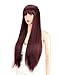 Kalyss 28 inches Women's Silky Long Straight Mixed 99J Burgundy color Heat Resistant Yaki Synthetic Wig with Bangs Darily Party Dress Women Wigs (Burgundy)