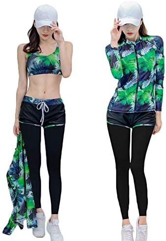 [Long story] レディース フィットネス用水着 女性水着 レディース ビキニ タンキニ UVカット 長袖 紫外線防止 4点セット(ラッシュガード+ブラ+レギンス+ショートパンツ) 3点セット(ラッシュガード+ブラ+ショートパンツ)