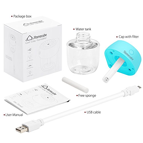 USB Car Diffuser, Homecube Ultrasonic Cool Mist Humidifier Car Air Freshener with 360°Rotation Micro Cable and 7 Color LED Lights for Office Home Vehicle Travel (blue)