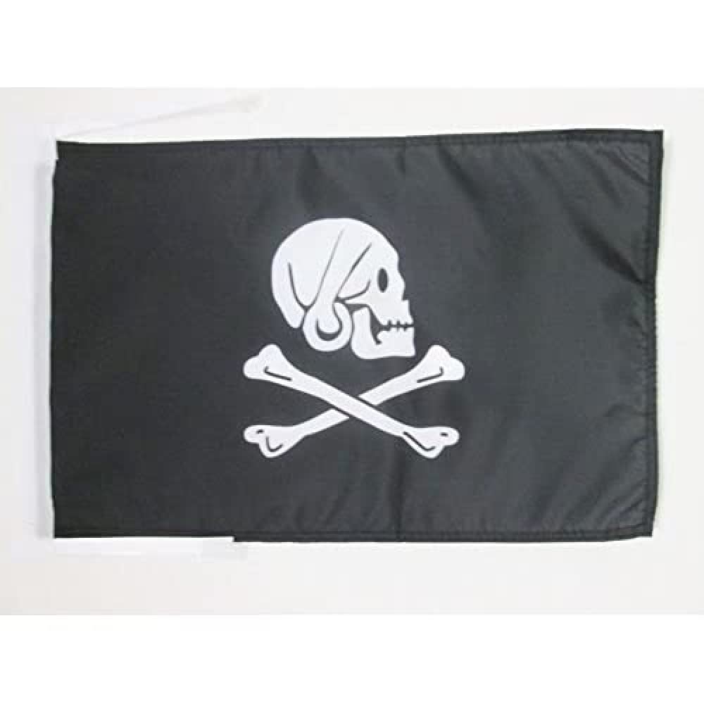 AZ FLAG - Pirate Henry Avery Black Flag - 18'' x 12'' - 100% Polyester skull Pirates Small Banner with Two Cords - Fade Resistant - Vivid Colors - 18x12 in - 45x30 Cm