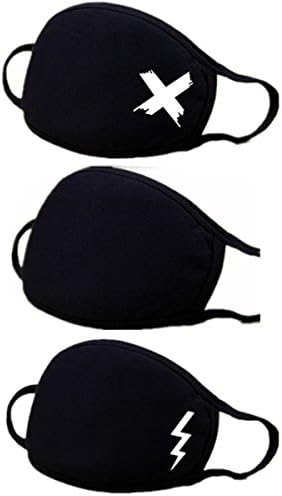 muffle Mask Anti-Dust Anime Mouth Mask Cute Kaomoji Face Emoticon Earloop Cotton Surgical Mask For Kids Men and Women (Black 3 Pcs#2)