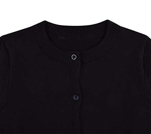 GSVIBK Girls Cardigan Long Sleeve Crewneck Cardigans Solid Knit Button Sweater Cardigan Baby Girl 5-6Y Black 6112