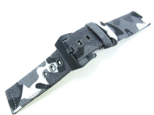 22mm Watch Strap Watchband Canvas Sports Army Military Soft Thin 2.5mm Panerai Screw in Solid Buckle Fashion Trend New JRRS7777 (White Camouflage Brushed Black Buckle)