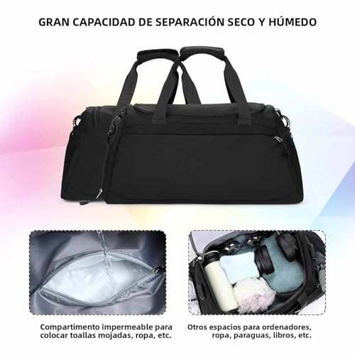 Bolso Deportivo Maletas para Gimnasio Fitness Viaje, Dry Wet Bolsa de Gimnasio Deportiva, Mochila Gran Capacidad Alta Durabilidad Plegable y Fácil de Llevar Uso Ideal Para Deportes y Viajes