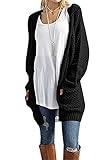 Cnfio Women Open Front Loose Outwear Knit Long Sleeve Sweater Pockets Cardigan Black M