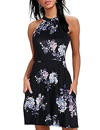 Manydress Vestido de verano para dama, cuello halter, estampado floral, MY034