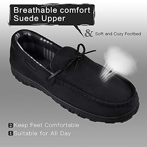 festooning Mens Slippers House Shoes with Memory Foam Moccasin Slipper for Men with Non-Skid Rubber Sole Indoor/Outdoor Black 11 M US