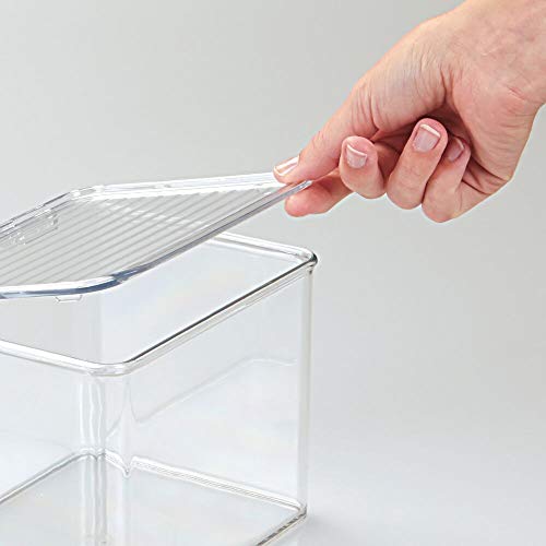 mDesign Stackable Plastic Storage Bin Box with Hinged Lid Organizer for Vitamins, Supplements, Serums, Essential Oils, Medicine Pill Bottles, Adhesive Bandages, First Aid Supplies - Clear
