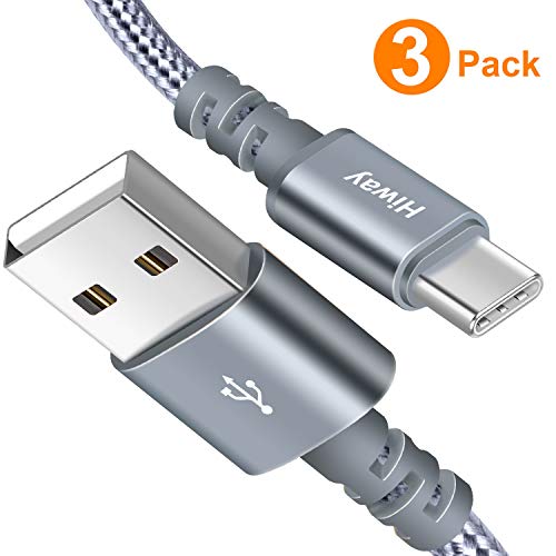 USB Type C Cable,Hiway 3Pack 6FT USB-A 2.0 to USB-C Fast Charger Nylon Braided Data Sync Transfer USB C Cord Compatible with Samsung Galaxy S10 S9 S8 Plus Note 9 8,Moto Z Z3,LG V50 G8,Switch,and More