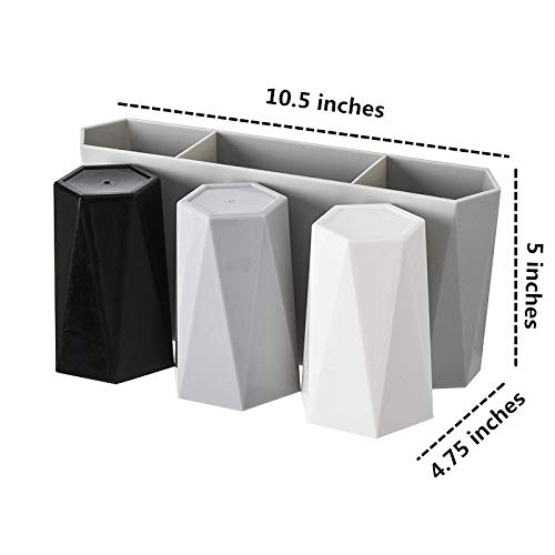 CY craft Toothbrush Holder Wall Mount,No Drilling Toothbrush Storage Set with 3 Cups, Plastic Bathroom Accessories Organizer and Electric Toothbrush/Toothpaste Stand,Black,White and Grey,Pack of 1