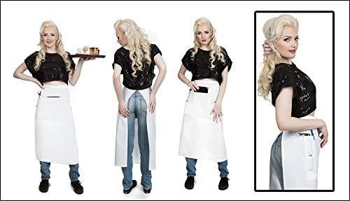 Excellent USA Quality Restaurant Waiter Waitress White Bistro Apron Extra Long with Multiple Organizing Pockets