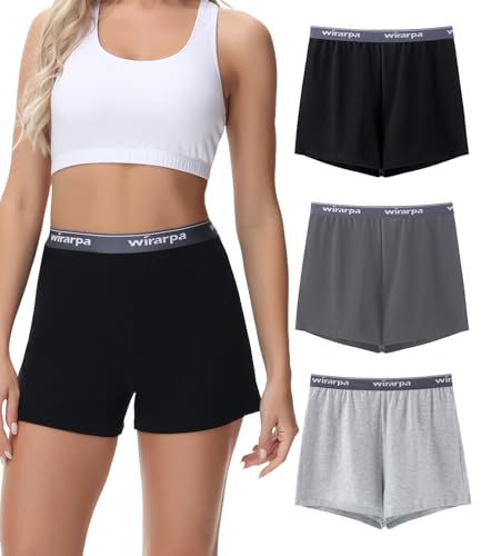Wirarpa Kurze Schlafhose Damen Baumwolle Pyjamahose Frauen Weicher Schlafshorts Bequeme Weite Kurze Hosen 3Er Pack Schwarz/Dunkelgrau/Meliertgrau Größe Xl
