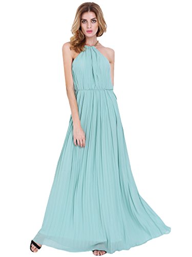 SheIn Women's Sleeveless Halter Pleated Maxi Evening Long Dress