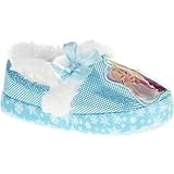 Disney Frozen Toddler and Girls Cushioned Sparkle Slippers with Fur Trim (13/1 - XXL, Blue/White)