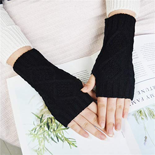 YUGHGH Unisex Half Finger Gloves Winter Stretchy Knit Warm Outdoor Cycling Gloves Black