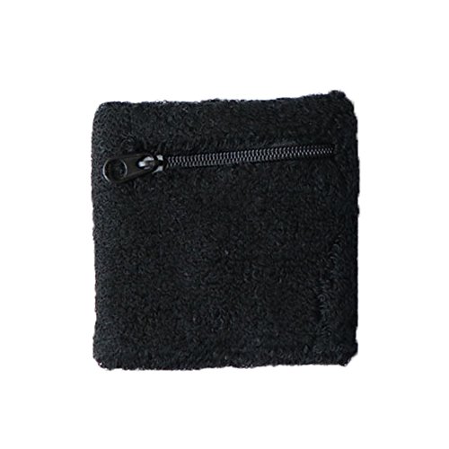 wonderfulwu Wrist Sweatband With Zipper, 88cm Zipper Pockets Style Tennis Basketball Running Gym Working Out Sports Wipe Sweat Wristband for Men & Women (Black)