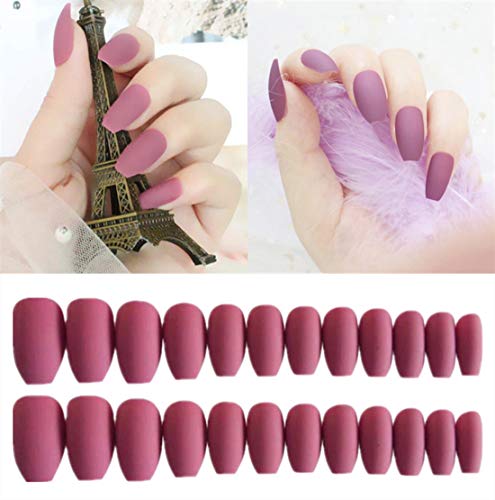 24pcs Pure Color Coffin Nails Matte False Gel Nails Art Tips Sets Full Cover Medium False Nails for Ballerina Cosplay Office Lady (Mauve)