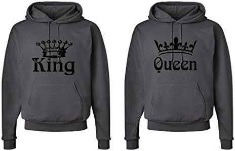 FASCIINO Matching His & Hers Couple Hooded Sweatshirt Set - King and Queen Crowns