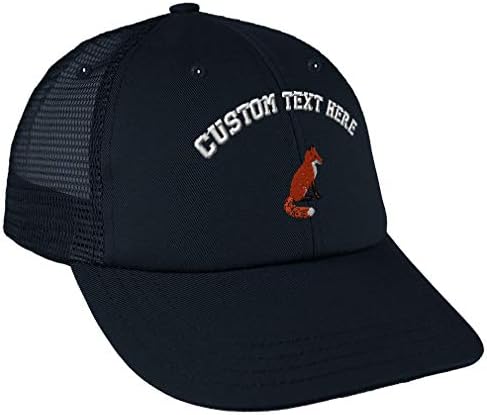 Custom Text Embroidered Red Fox Style 2 Snaps Cotton Low Crown Mesh Golf Hat Cap Black