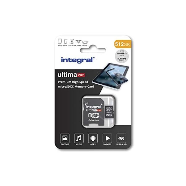 Integral 512GB Micro SD Karte 4K Video Premium High Speed Speicherkarte SDXC bis zu 100MB/s Lesegeschwindigkeit und 50MB…