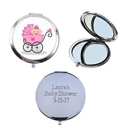 12 Pcs Personalized Compact Mirror Favors Baby Girl Shower Pink / Makeup Purse Mirrors with Organza bag