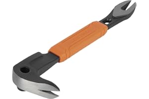 Klein Tools 66091 Nail Puller with Integrated Dimpler, Heavy-Duty Carbon Steel Cats Paw Pry Bar, 8-Inch