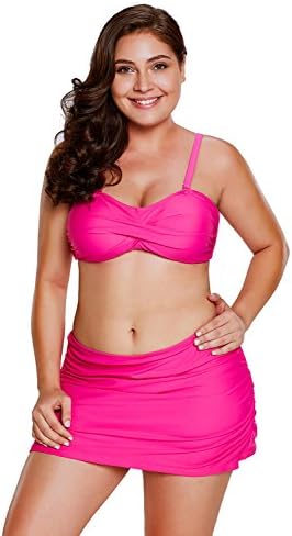 Lucklovell Women Sexy Bandeau Bikini 2pcs Skirtini Swimsuit ((US 8-10) M, Rose)