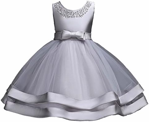 Oukaiyi Girls Lace Bridesmaid Dress Wedding Pageant Dresses Tulle Party Gown Age 4-7Y(Gray 3-4Y)